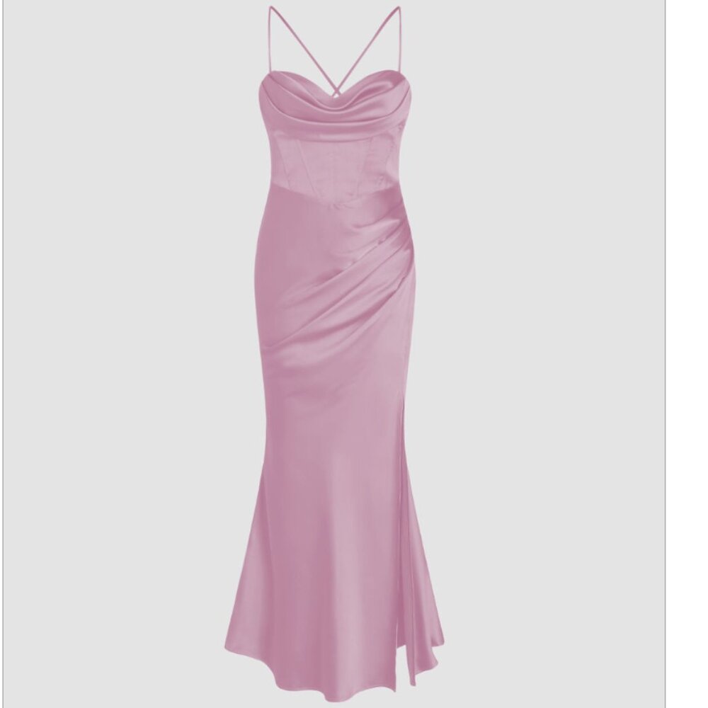 Pink Satin Corset Dress with Cowl Neck.  Never Been Worn.  Prom or Formal